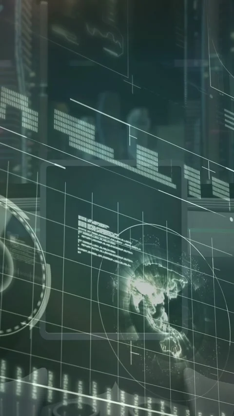 Vertical video: HUD starting on pulse, panels moving, radar rotating, bars Stock Footage 333020584