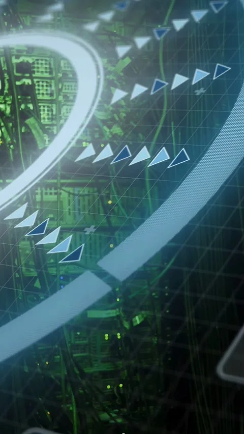 Vertical video: HUD starting scan, camera panning while arrow markers tracing Stock Footage 340133383