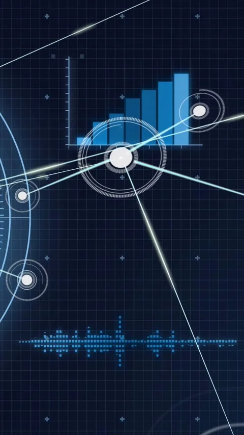 Vertical video: HUD taking node signal sweeping beams growing bars pulsing nodes Stock Footage 332669524