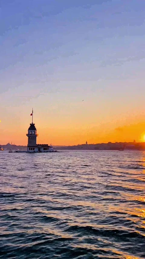 Vertical Video of the Iconic Maiden's Tower at Sunset in Istanbul Stock Footage 337778348