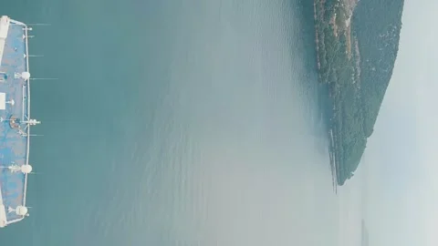 Vertical video. Igoumenitsa, Greece. Large ferry Minoan LINES Kydon Palace Stock Footage 264015216