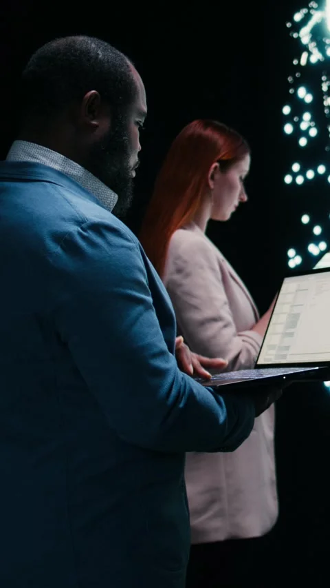 Vertical video Implementing deep learning algorithms, laptop and data scientists Stock Footage 330139335