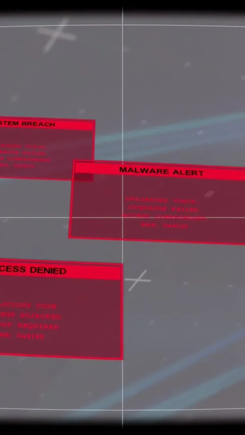 Vertical video: Incoming alerts entering, red panels drifting, rotating over HUD Stock Footage 334836738