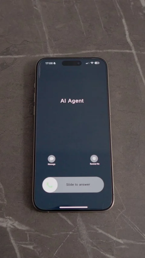 Vertical video Incoming call from AI Agent on smartphone placed on table Stock Footage 346715386