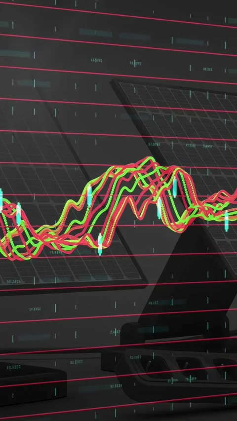 Vertical video: Incoming data driving finance chart updating on glossy screen, Stock Footage 332317345