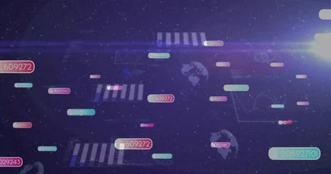 Vertical video: Incoming data feed activating cluster of numeric tags and 库存照片