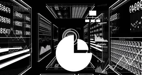 Vertical video: Incoming data feed initiating, pie-chart icon visualizing Stock Photos