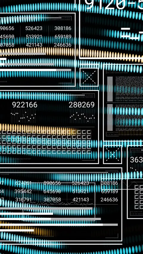 Vertical video: Incoming feed starting data UI, shifting dotted waves, filling Stock Footage 329961439