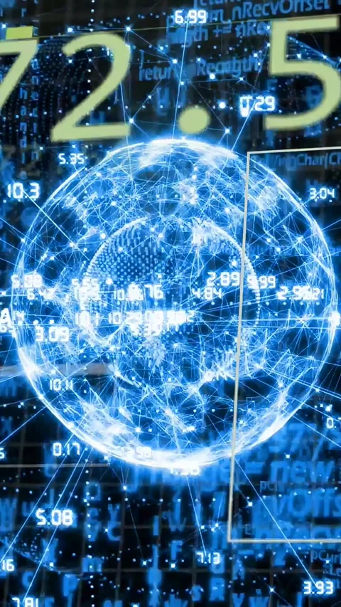 Vertical video: Incoming pulse starting 3D blue globe pulsing updating decimals Stock Footage 334378514