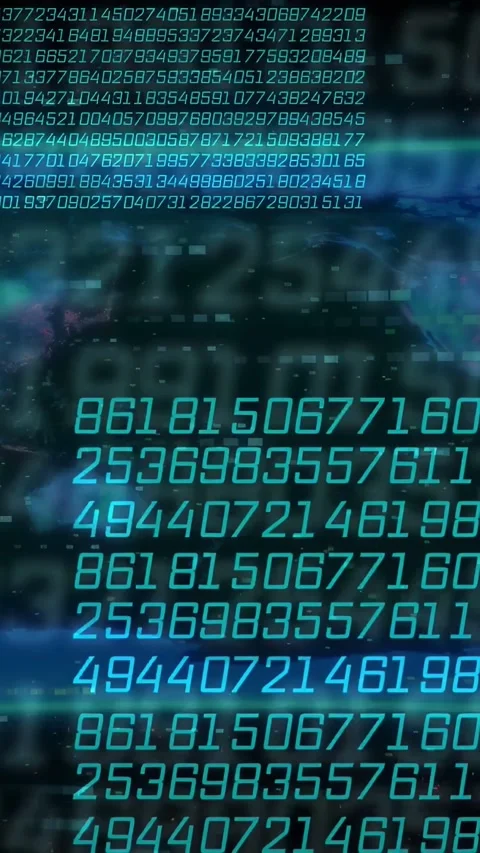 Vertical video: Incoming teal digits initiating flow, data columns scrolling, Stock Footage 335802722