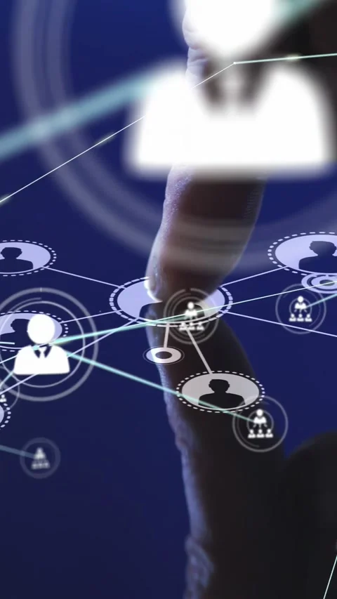 Vertical video: Index finger tapping nodes, sliding to central node, activating Video stock 328332044