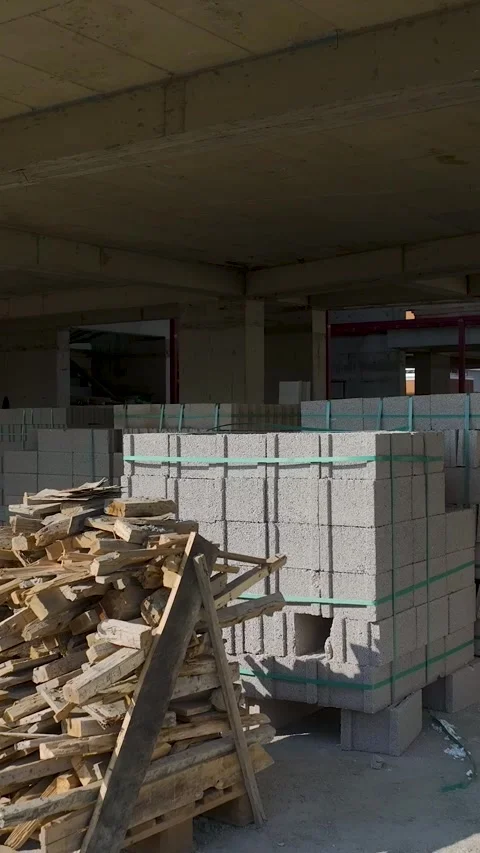 Vertical Video Industrial Building Skeleton from Drone View Stock Footage 341834304