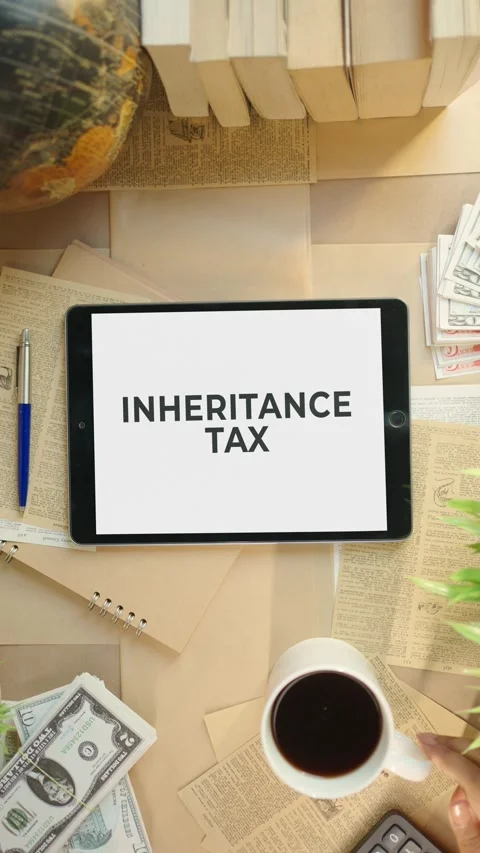 VERTICAL VIDEO OF INHERITANCE TAX DISPLAYING ON FINANCE TABLET SCREEN Stock Footage 308095205