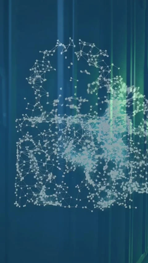 Vertical video: Initial dot cloud emerging, joining mesh and forming lock for Stock Footage 335355438