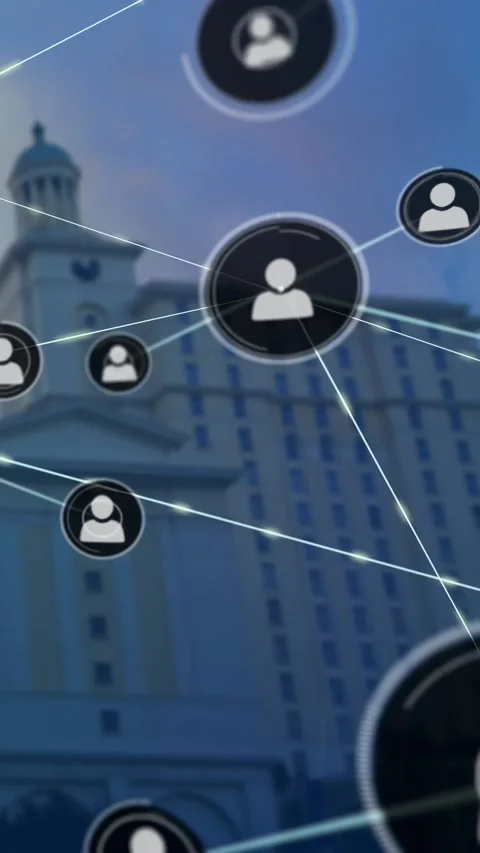 Vertical video: Initial node appearing user nodes growing over building showing 스톡 동영상 330430274