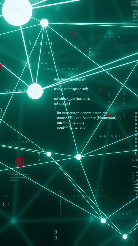Vertical video: Initial node cluster appearing, neon teal network shifting, 스톡 동영상 334378430