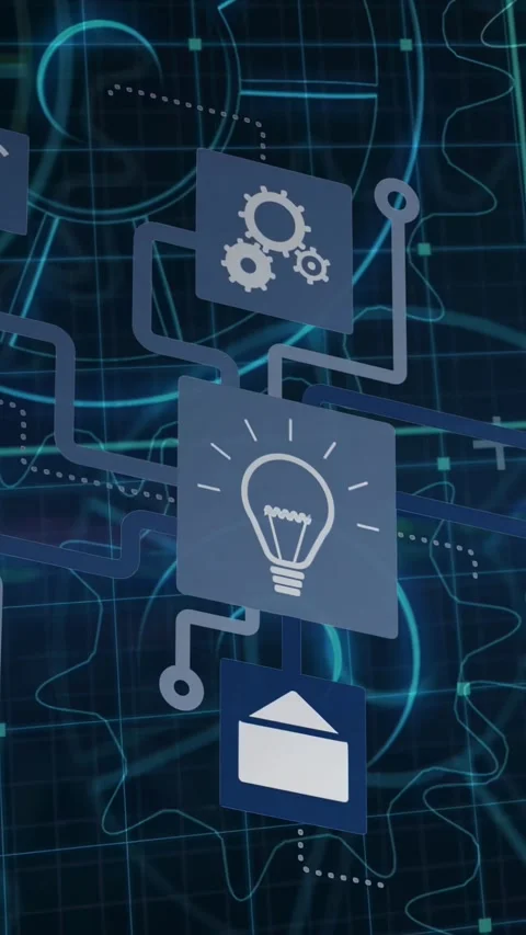 Vertical video: Initial tile appearing tech stack rotating and growing links, Stock Footage 330332544