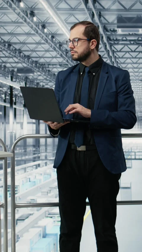 Vertical video Innovating engineering process, microchips and man in production Stock Footage 333614033