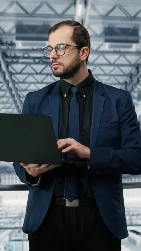 Vertical video Innovating engineering process, microchips and man in production Stock Footage 333614431