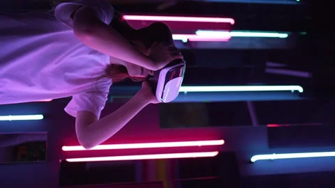 Vertical video - an innovative device for virtual reality. New entertainment Stock Footage 149245378