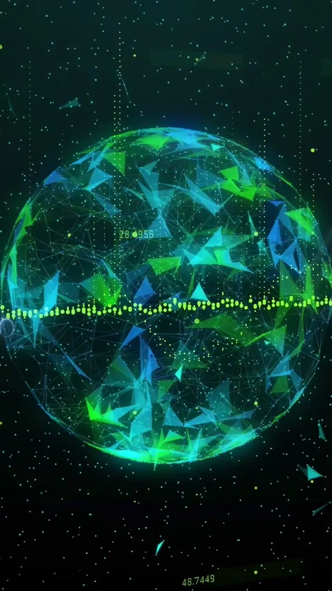 Vertical video: Input pulse causing 3D sphere rotating equator pulsing labels Stock Footage 332747886