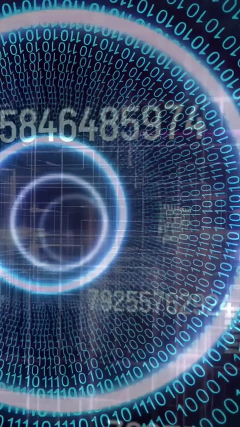 Vertical video: On input pulse, rings and binary tunnel pulsing, rotating, Stock Footage 335741128