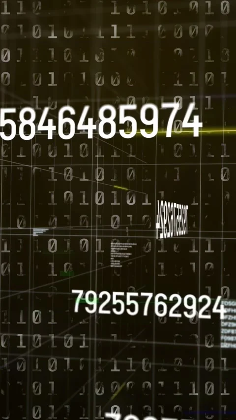 Vertical video: On input, white numeric string drifting, scaling across binary 库存影片 334770993