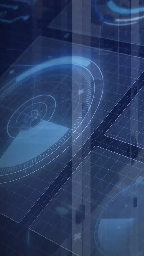 Vertical video: Interface loading, radar HUD rotating wedge scanning, grids Stockbeeldmateriaal 334604918