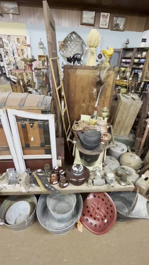 Vertical video interior of an antique store. 4K Video stock 230165925