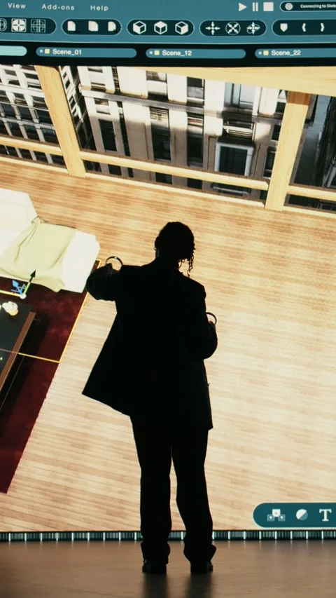 Vertical video Interior design, 3D modeling program and architectural designer 스톡 동영상 329650247
