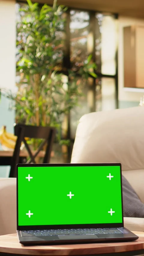 Vertical Video Isolated chroma key screen in cozy bright interior with coffee Stock Footage 344528805