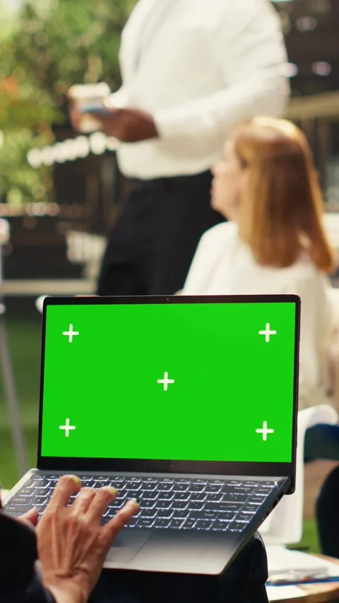 Vertical Video Isolated mockup screen replacement on laptop device with blank Stock Footage 339070182