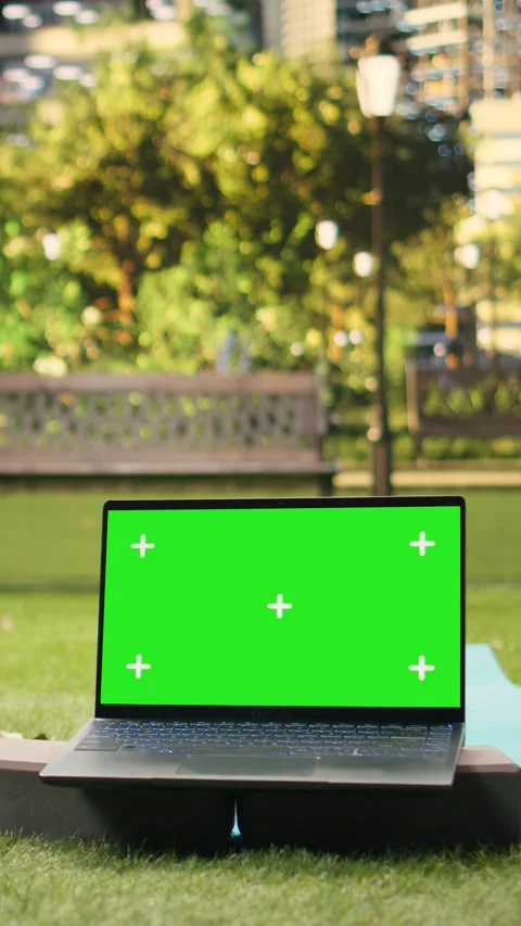 Vertical Video Isolated mockup screen during yoga workout outdoors in public Stock Footage 346615877