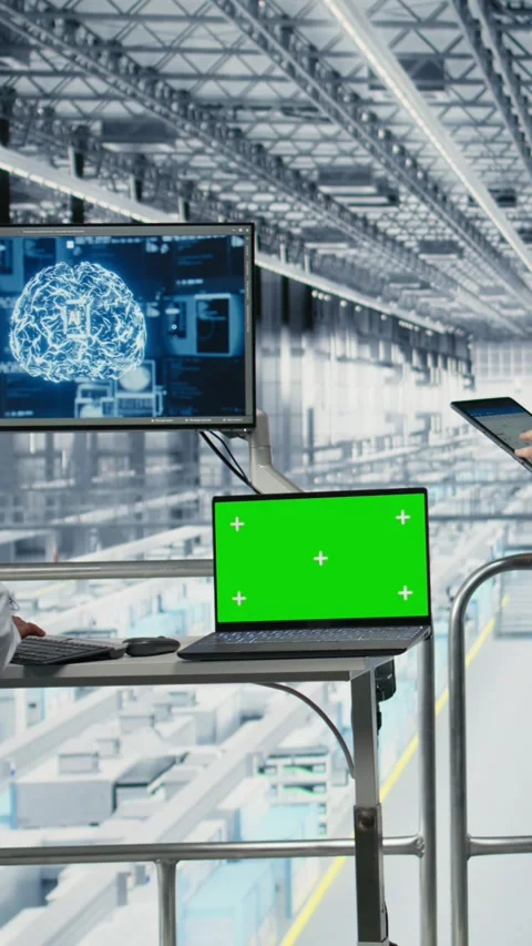 Vertical video Isolated screen notebook, monitoring production with AI and Stock Footage 333614174