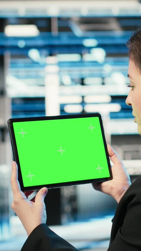Vertical video Isolated screen tablet, IT infrastructure and software developer Stock Footage 329318642