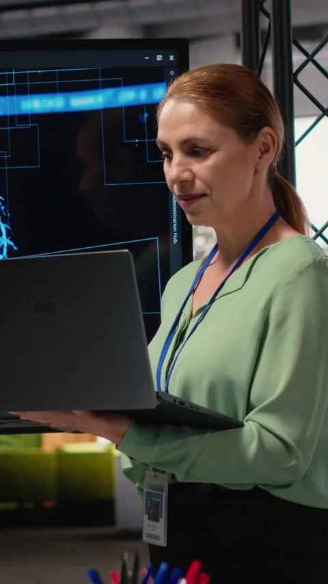 Vertical Video IT company manager uses AI automation and deep learning Stock Footage 314624436