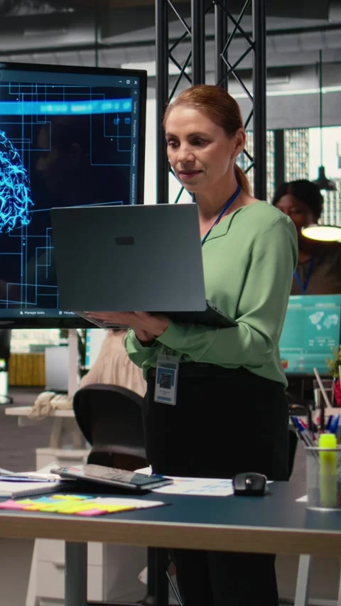 Vertical Video IT company manager uses AI automation and deep learning Stock Footage 314624568