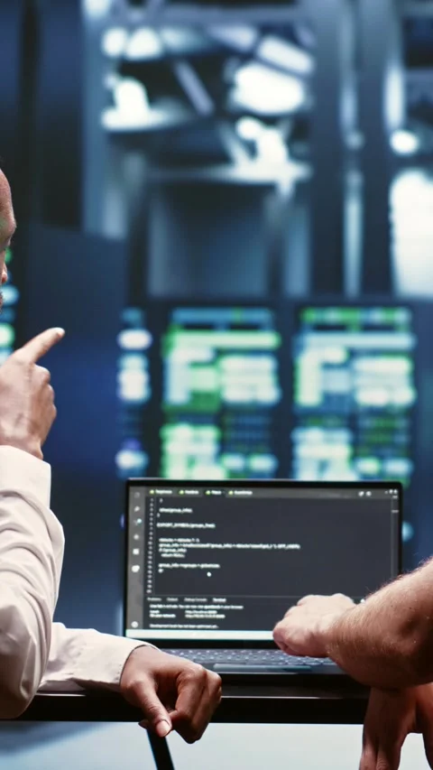 Vertical video IT developers writing server script code Stock Footage 245915801