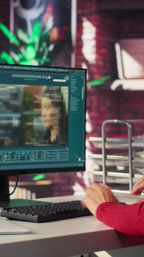 Vertical Video IT engineer at desk generating code algorithm with AI powered Stock-Footage 306060328