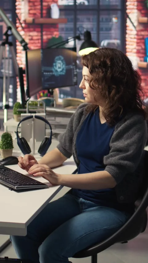 Vertical Video IT expert writing code and debugging on artificial intelligence Stock Footage 308491356