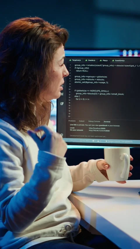 Vertical video IT master teaching apprentice in webinar how to write code Stock Footage 283509110