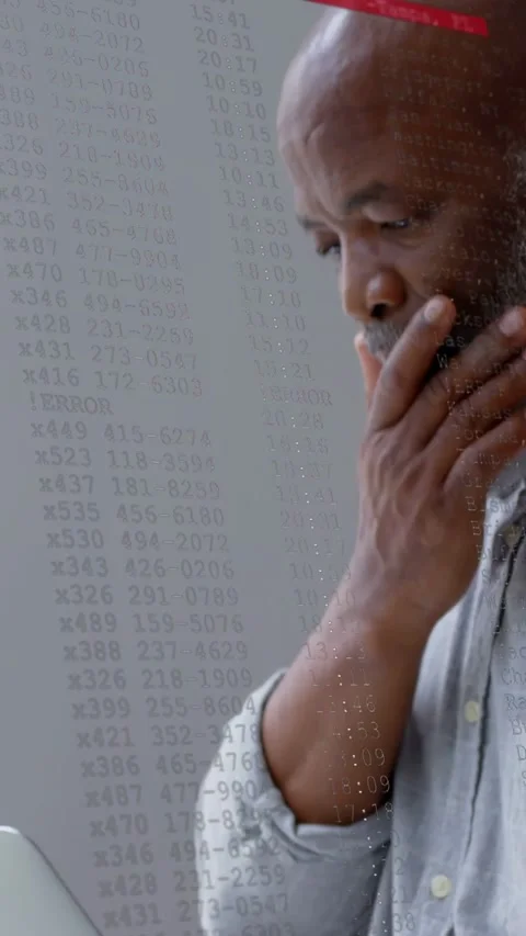 Vertical video: IT pro typing on laptop, causing numeric overlay and red ERROR Stock Footage 334025200