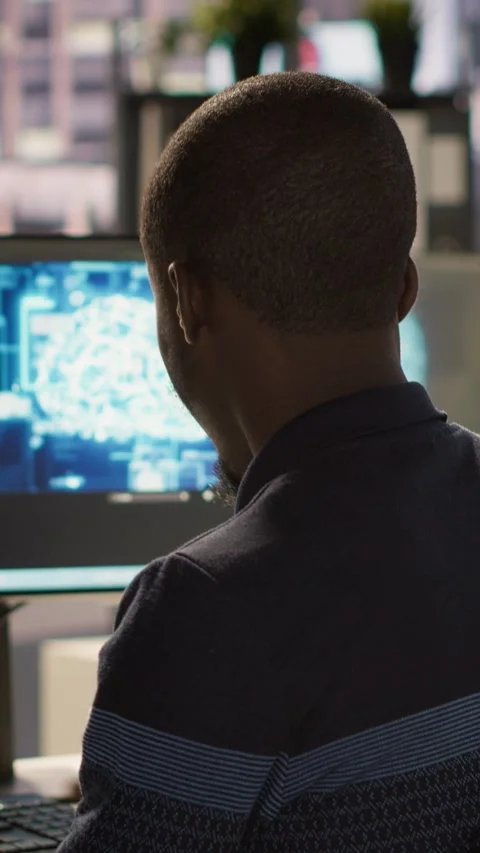 Vertical video IT professional doing artificial intelligence programming Stock Footage 319483425