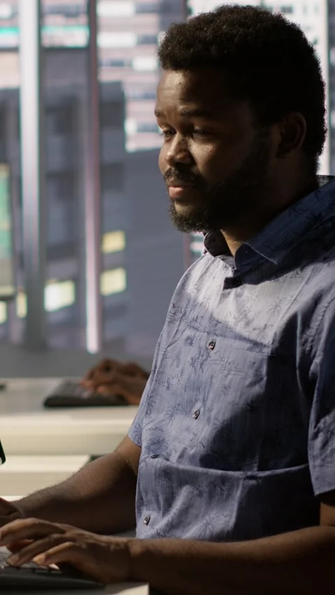 Vertical video IT professional working with AI tech to transform data into Stock Footage 319482692