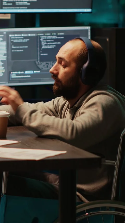 Vertical video: IT web developer writing source code in office Stock Footage 220336108