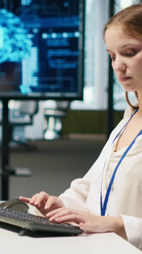 Vertical video Junior developer optimizing performance using AI LLM chatbot Stock Footage 312768025