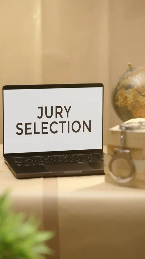 VERTICAL VIDEO OF JURY SELECTION DISPLAYED IN LEGAL LAPTOP SCREEN Vídeo Stock 308098824