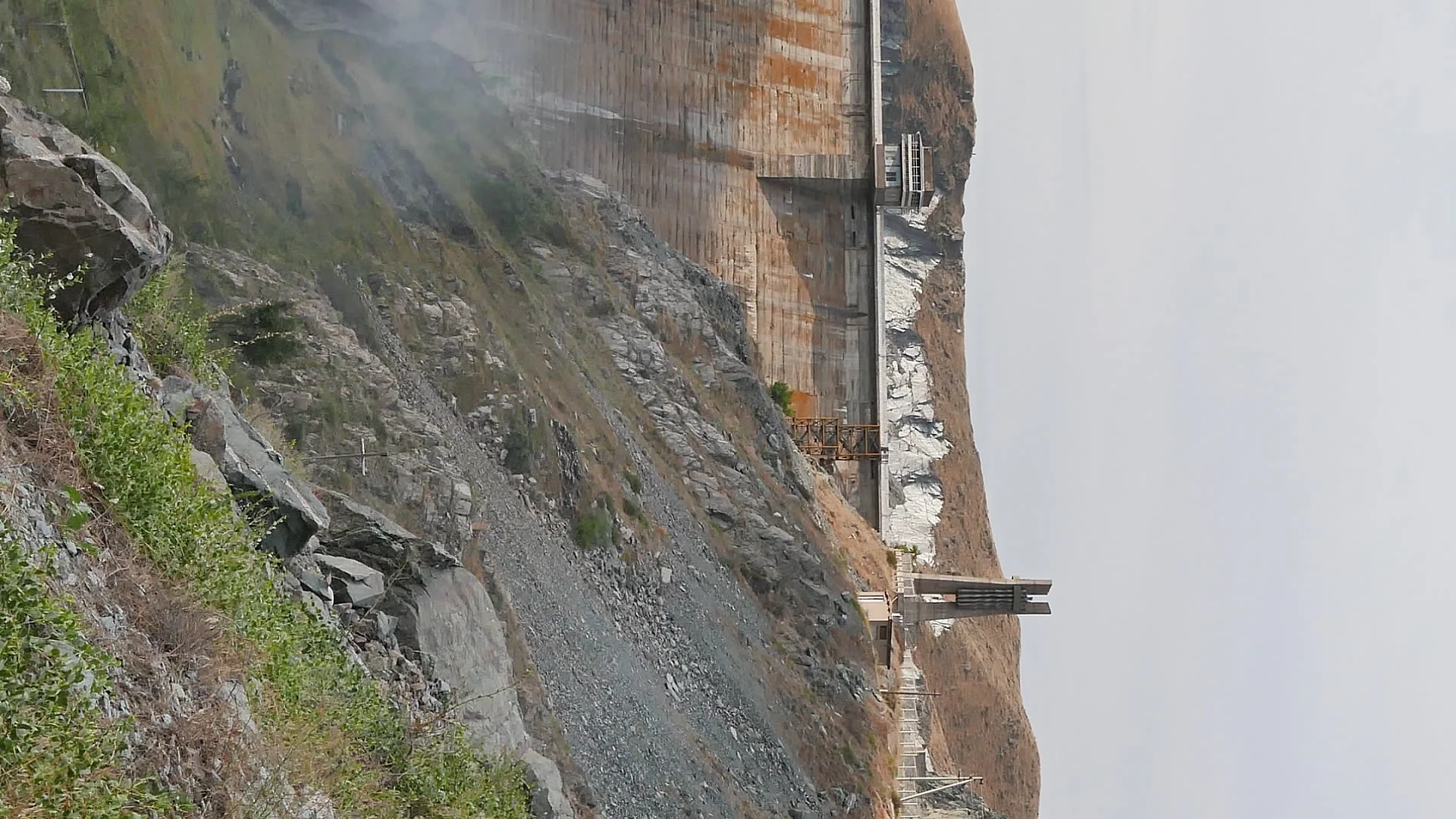 Vertical video. Kirov reservoir dam. (Built 1965 - 1975). Valley Talas,