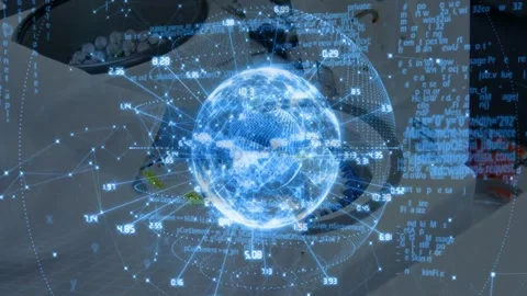 Vertical video: Lab system starting 3D globe over rotor, rotating and pulsing Stock Footage 332523591