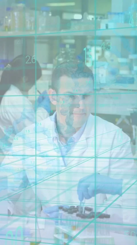 Vertical video: Lab tech checking rack, reaching pipette and preparing samples Stock Footage 334377933